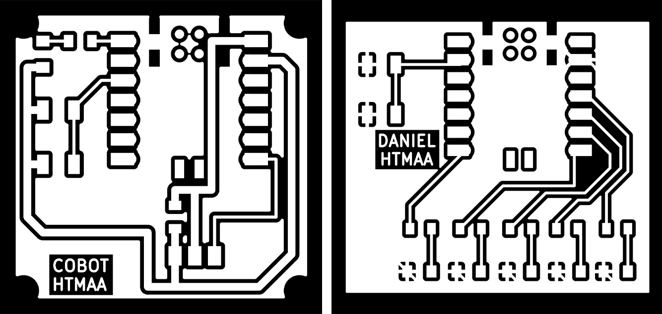 Black and white trace images of the two boards prepared for milling
